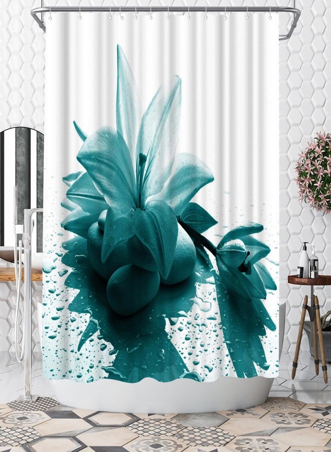 WELMECO Teal Shower Curtain Lily Flower Bath Curtain Turquoise Shower Curtain Bathroom Decor Polyester Fabric, 72x72inch - Image 1