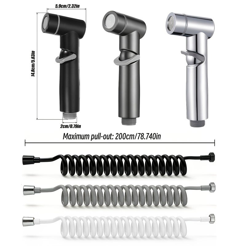 2 Pcs Chrome ABS Telescopic Bidet Sprayer Kit Silvery Handheld Toilet Spray Gun With Spring Hose High Pressure Bidet Shower For Personal Hygiene Pet Washing Floor Cleaning - Image 3