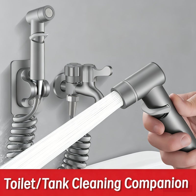 2 Pcs Chrome ABS Telescopic Bidet Sprayer Kit Silvery Handheld Toilet Spray Gun With Spring Hose High Pressure Bidet Shower For Personal Hygiene Pet Washing Floor Cleaning - Image 2