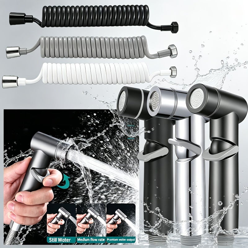 2 Pcs Chrome ABS Telescopic Bidet Sprayer Kit Silvery Handheld Toilet Spray Gun With Spring Hose High Pressure Bidet Shower For Personal Hygiene Pet Washing Floor Cleaning - Image 1