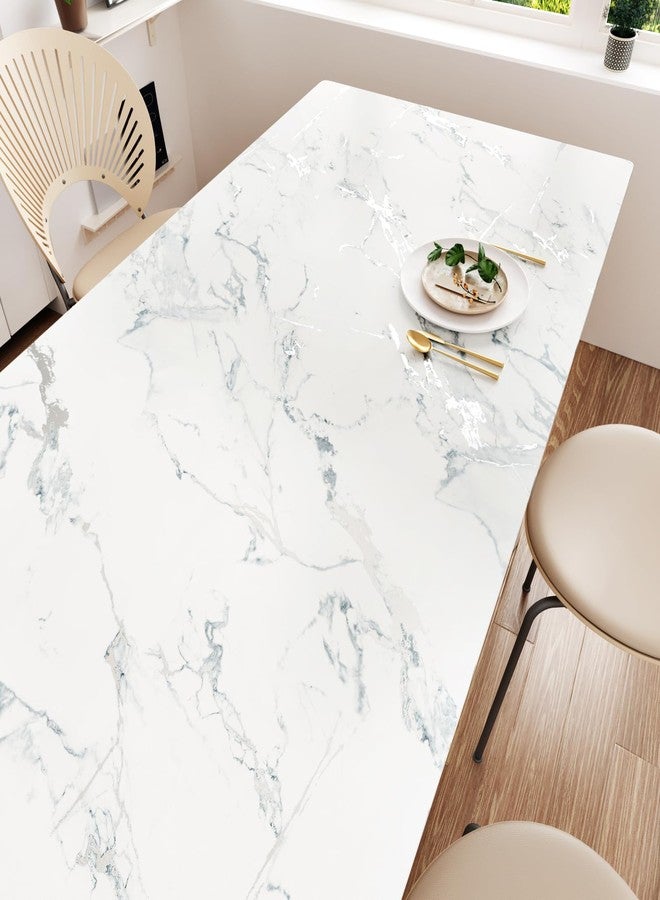WESTICK Silver/White Liquid Marble Contact Paper for Countertops Waterproof Kitchen Countertop Peel and Stick Removable Marble Wallpaper for Bathroom Counter Vinyl Table Sticker Cover 17.7” X 80” - Image 2