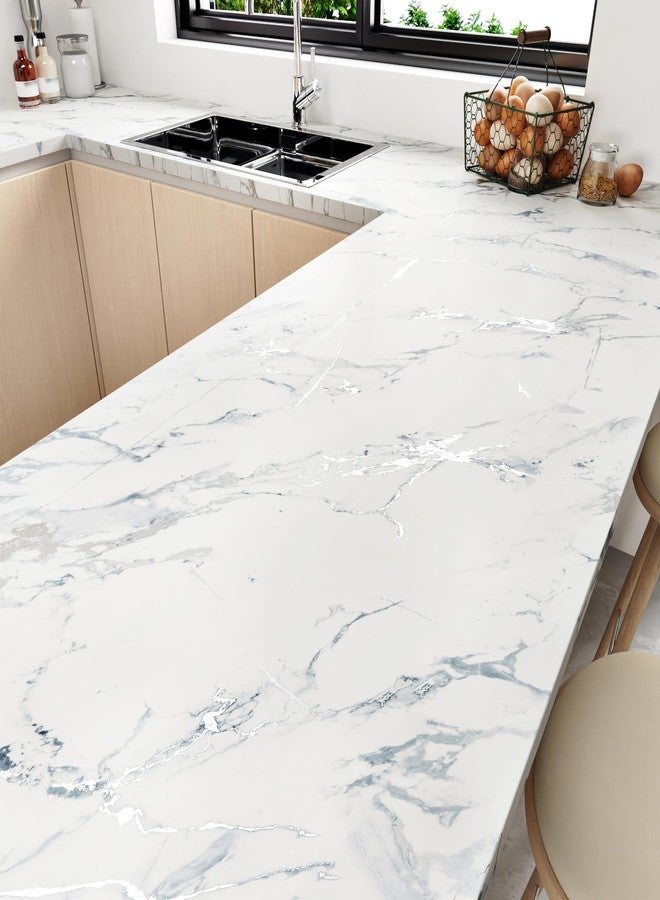 WESTICK Silver/White Liquid Marble Contact Paper for Countertops Waterproof Kitchen Countertop Peel and Stick Removable Marble Wallpaper for Bathroom Counter Vinyl Table Sticker Cover 17.7” X 80” - Image 3