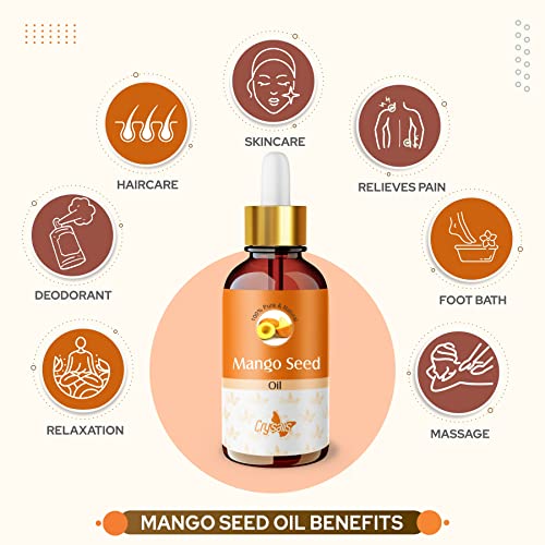 Crysalis Mango Seed (Mangifera Indica) | Pure & Natural Undiluted Carrier Oil Organic Standard/Cold Pressed Seed Oil For Glowing Skin, Healthy Hair, Nourished Face - 100Ml With Dropper - Image 3