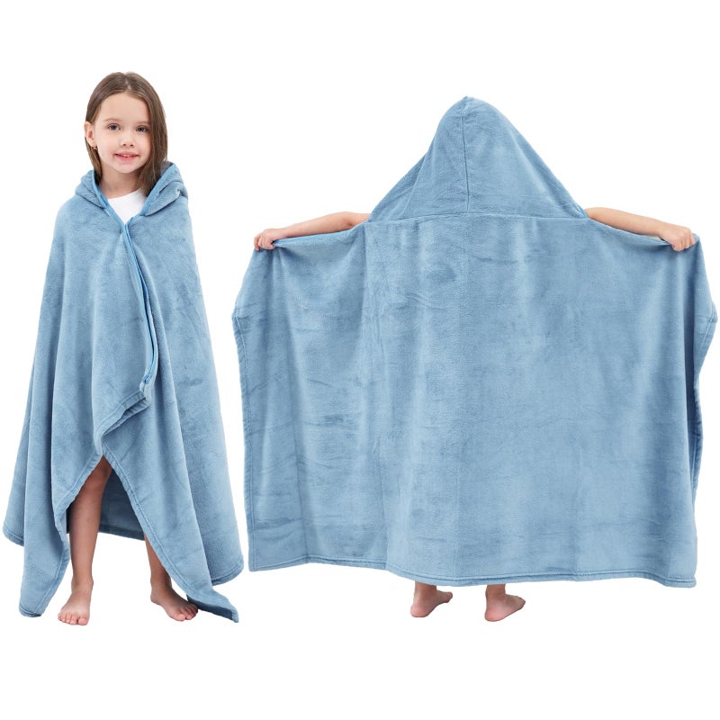 Hiturbo Kids Hooded Bath Towel Soft Plush Pool Beach Fleece Towel Blanket 50x30 Toddler Towels Wrap for Boys Girls 312 Years Blue - Image 2