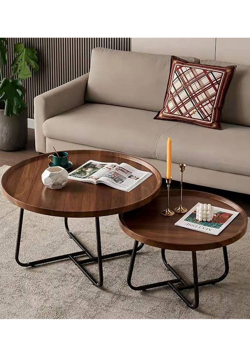 Generic Coffee Table Set of 2, Round Nesting Table for Living Room, Wood Round Coffee Table Industrial End Table Side Tables Living Room Modern Side Table Coffee Table Decor Sturdy Metal Fram  - Image 1