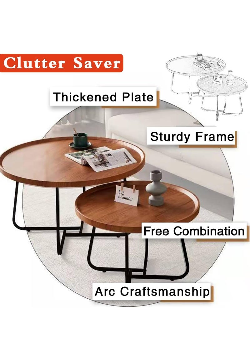 طقم طاولة قهوة مكون من قطعتين، طاولة دائرية متداخلة لغرفة المعيشة، طاولة قهوة دائرية خشبية، طاولة جانبية صناعية، طاولة جانبية لغرفة المعيشة، طاولة جانبية حديثة، ديكور طاولة قهوة، إطار معدني قوي - pzsku/ZF41AB27A220BE16B94B1Z/45/_/1725122708/5cc7476e-575f-4d80-baa8-722631427783
