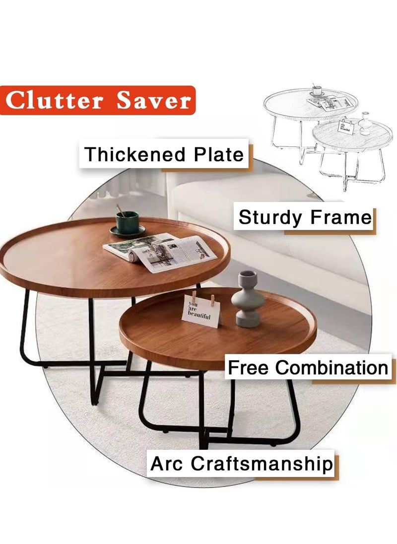 Generic Coffee Table Set of 2, Round Nesting Table for Living Room, Wood Round Coffee Table Industrial End Table Side Tables Living Room Modern Side Table Coffee Table Decor Sturdy Metal Fram  - Image 2