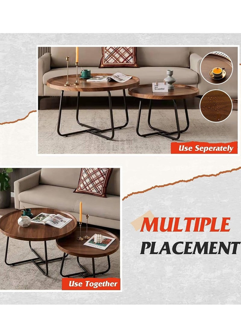 Generic Coffee Table Set of 2, Round Nesting Table for Living Room, Wood Round Coffee Table Industrial End Table Side Tables Living Room Modern Side Table Coffee Table Decor Sturdy Metal Fram  - Image 4