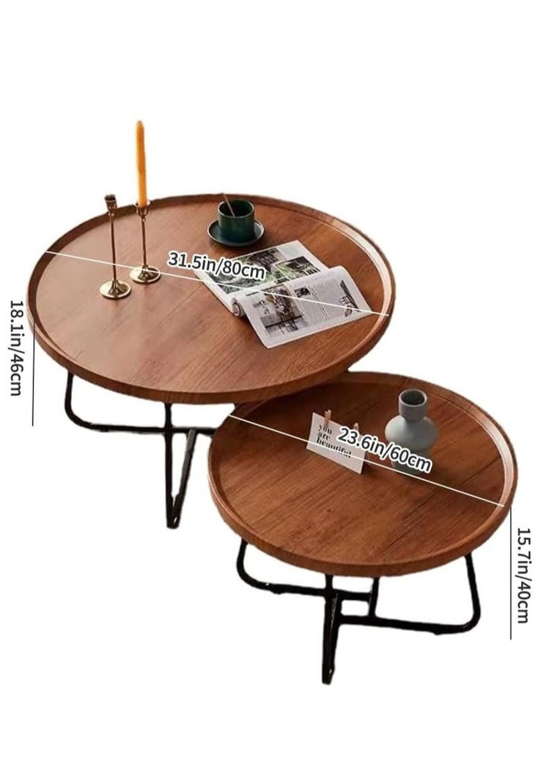 Generic Coffee Table Set of 2, Round Nesting Table for Living Room, Wood Round Coffee Table Industrial End Table Side Tables Living Room Modern Side Table Coffee Table Decor Sturdy Metal Fram  - Image 5