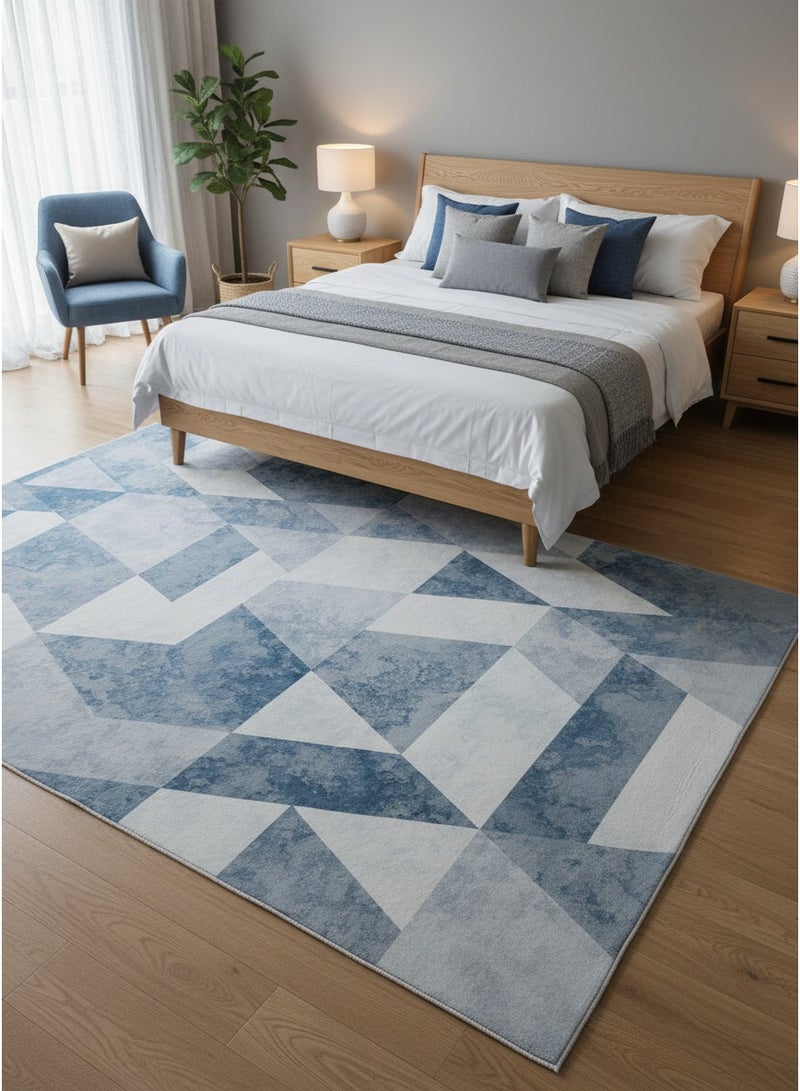 ايست من نون سجادة بساط مع قاعدة مضادة للانزلاق | تصميم هندسي حضري - أزرق | الحجم - 160x230 سم - 5x7.5 قدم | لغرفة عائلية متوسطة الحجم، غرفة نوم مع أسرّة كوين، منطقة طعام تتسع لـ 4-6 أشخاص، ممرات دخول ومدخلات - Image 1