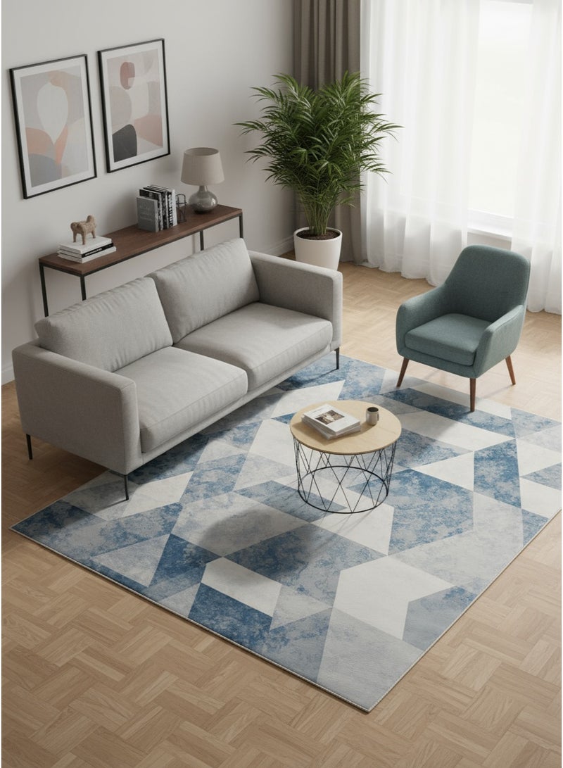 ايست من نون سجادة بساط مع قاعدة مضادة للانزلاق | تصميم هندسي حضري - أزرق | الحجم - 160x230 سم - 5x7.5 قدم | لغرفة عائلية متوسطة الحجم، غرفة نوم مع أسرّة كوين، منطقة طعام تتسع لـ 4-6 أشخاص، ممرات دخول ومدخلات - Image 2