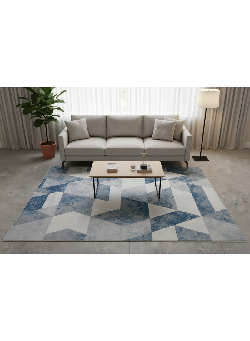 ايست من نون سجادة بساط مع قاعدة مضادة للانزلاق | تصميم هندسي حضري - أزرق | الحجم - 160x230 سم - 5x7.5 قدم | لغرفة عائلية متوسطة الحجم، غرفة نوم مع أسرّة كوين، منطقة طعام تتسع لـ 4-6 أشخاص، ممرات دخول ومدخلات - Image 5