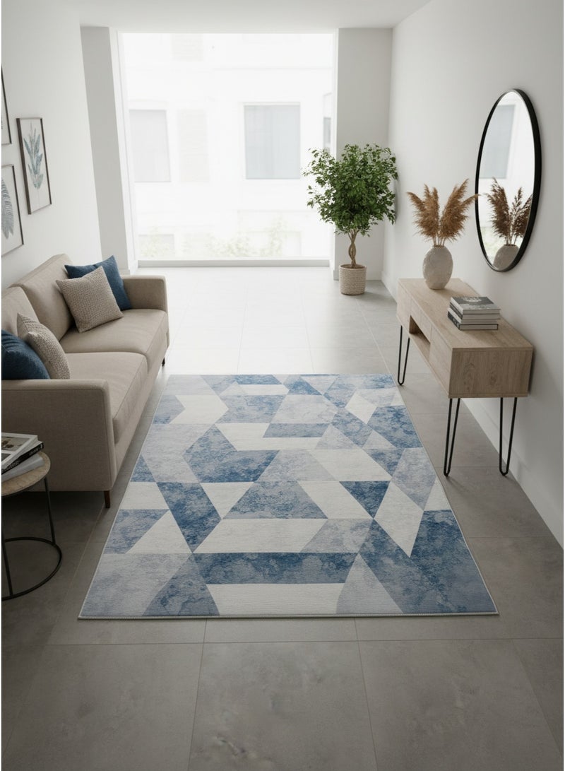 ايست من نون سجادة بساط مع قاعدة مضادة للانزلاق | تصميم هندسي حضري - أزرق | الحجم - 160x230 سم - 5x7.5 قدم | لغرفة عائلية متوسطة الحجم، غرفة نوم مع أسرّة كوين، منطقة طعام تتسع لـ 4-6 أشخاص، ممرات دخول ومدخلات - Image 3
