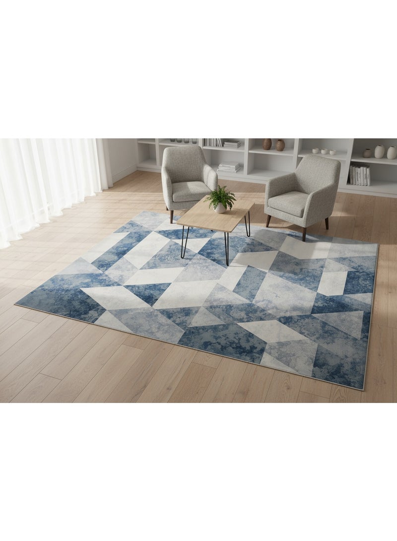 ايست من نون سجادة بساط مع قاعدة مضادة للانزلاق | تصميم هندسي حضري - أزرق | الحجم - 160x230 سم - 5x7.5 قدم | لغرفة عائلية متوسطة الحجم، غرفة نوم مع أسرّة كوين، منطقة طعام تتسع لـ 4-6 أشخاص، ممرات دخول ومدخلات - Image 4