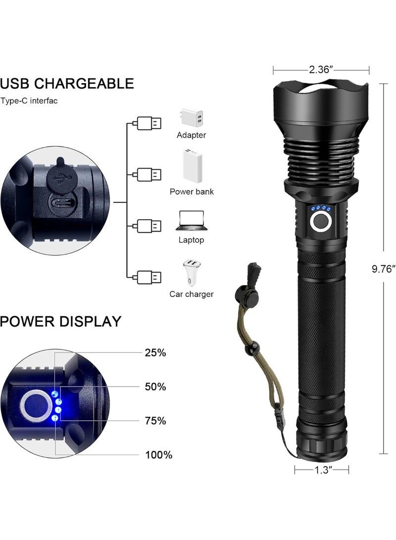 Bukela Rechargeable LED Flashlight, 990000 Lumens XHP90.2 Super Bright Tactical Flashlights with Zoomable 5 Modes Waterproof Flash Light for Camping Emergencies Outdoor Indoor - Image 3
