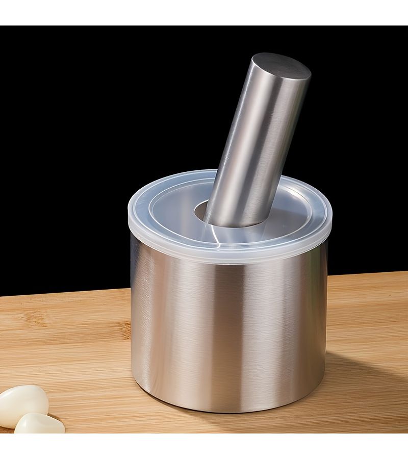 304 Stainless Steel Cylindrical Garlic Press Mortar Pestle Tool Set - Image 1