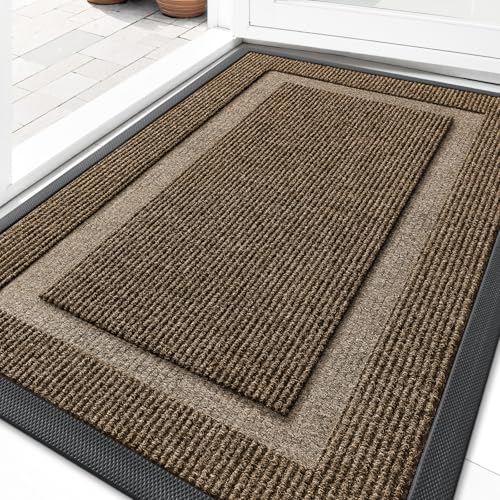 OLANLY Front Door Mat Indoor Outdoor Entrance, Waterproof All-Season, All-Weather Doormat, Sturdy Natural Rubber, Fade Resistant, Low Profile, Easy Clean Patio Porch Entryway Mat, 29.5x17, Brown - Image 1