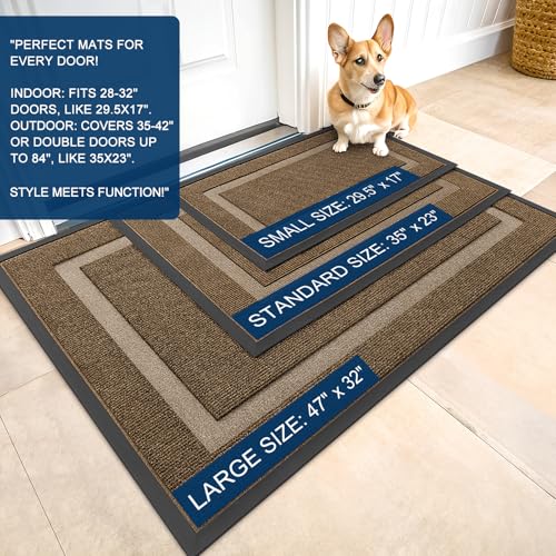 OLANLY Front Door Mat Indoor Outdoor Entrance, Waterproof All-Season, All-Weather Doormat, Sturdy Natural Rubber, Fade Resistant, Low Profile, Easy Clean Patio Porch Entryway Mat, 29.5x17, Brown - Image 3