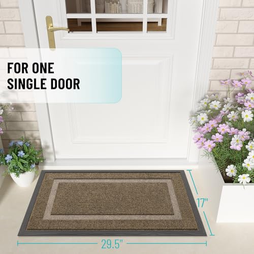 OLANLY Front Door Mat Indoor Outdoor Entrance, Waterproof All-Season, All-Weather Doormat, Sturdy Natural Rubber, Fade Resistant, Low Profile, Easy Clean Patio Porch Entryway Mat, 29.5x17, Brown - Image 2