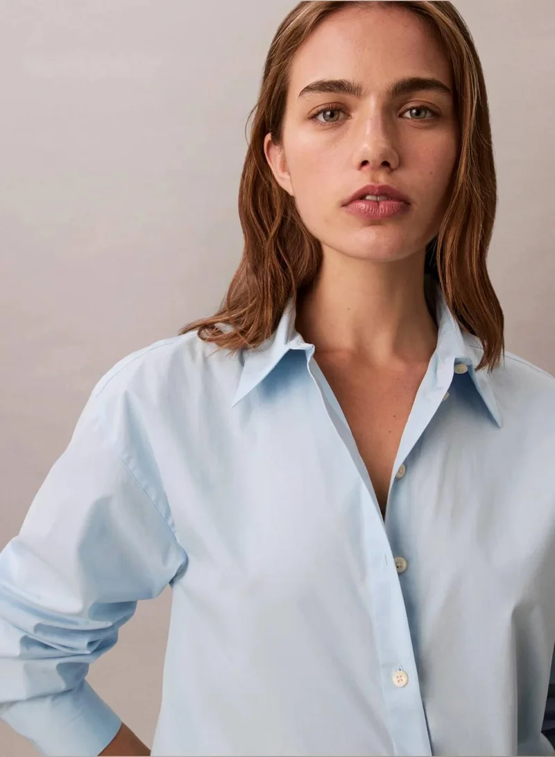 Calvin Klein Cool Blue Relaxed Poplin Stretch Shirt for Women | Best Price UAE