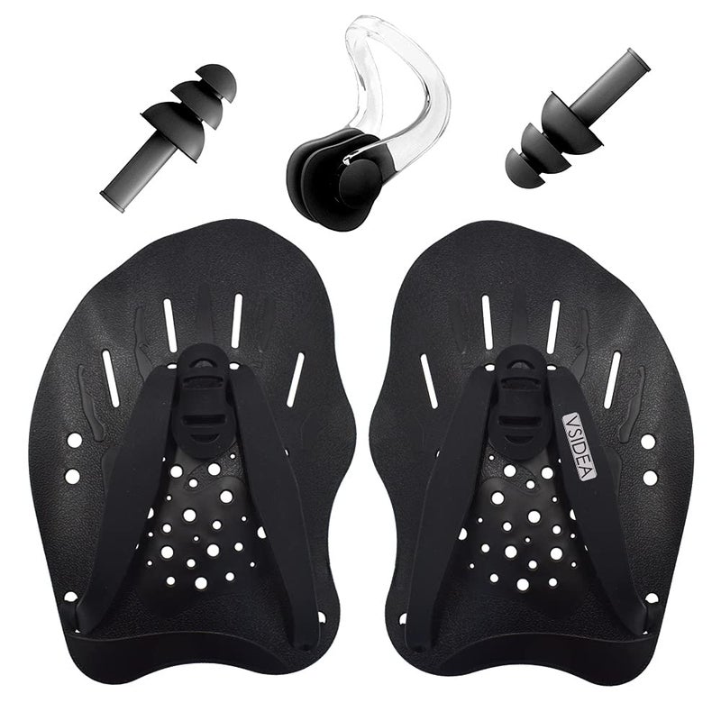 Vsidea Contoured Swim Hand Paddles with Silicone Ear Plugs and Nose Clip, Swim Paddles for Swimming Trainning Exercise - Image 1