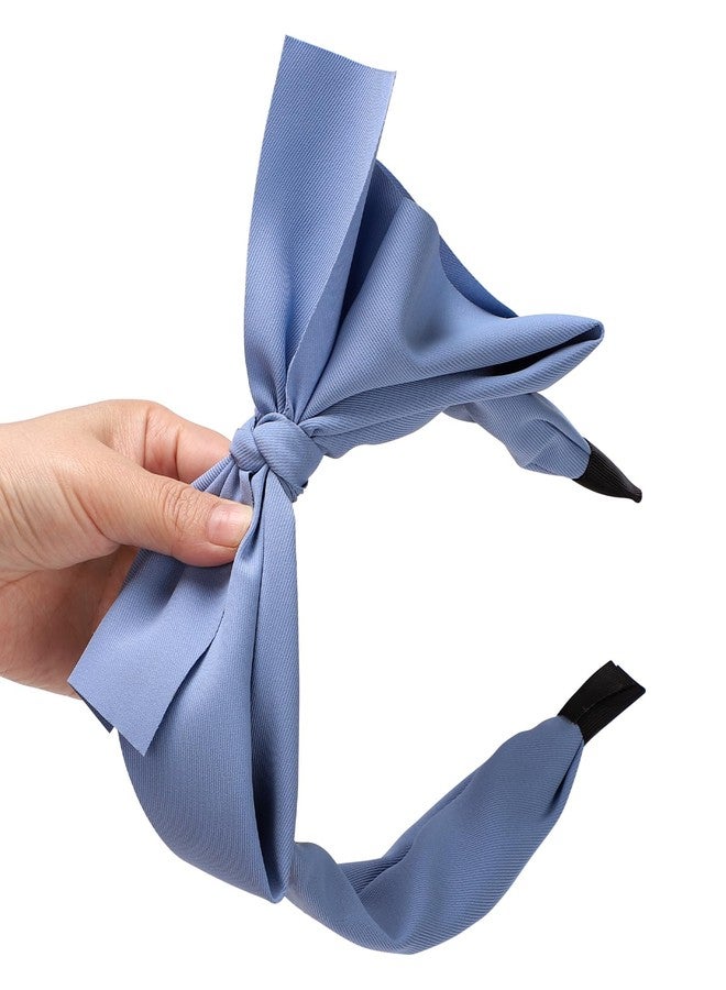 WantGor Bow Headbands for Women, Big Bowknot Hair Hoop Women Knotted Wide Turban Headbands Hair Band Bows (Blue, Large) - Image 3