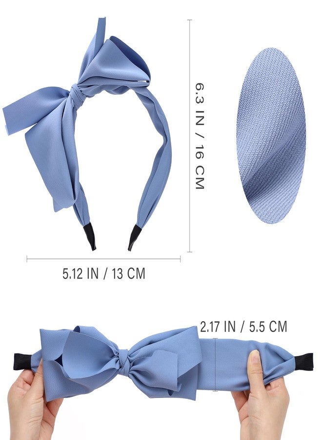 WantGor Bow Headbands for Women, Big Bowknot Hair Hoop Women Knotted Wide Turban Headbands Hair Band Bows (Blue, Large) - Image 4
