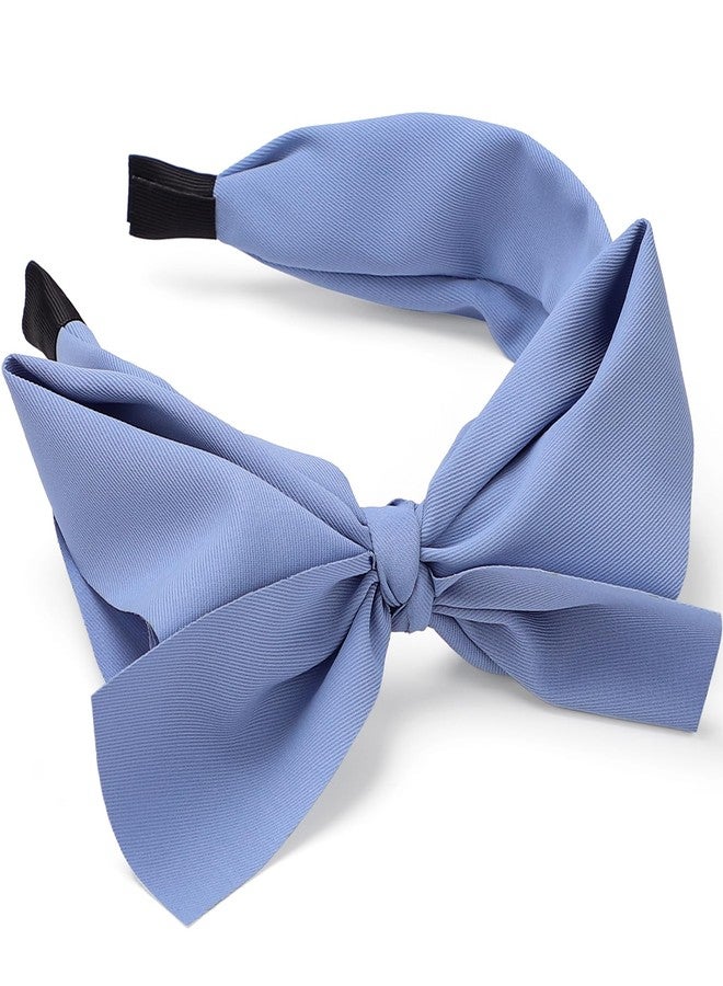 WantGor Bow Headbands for Women, Big Bowknot Hair Hoop Women Knotted Wide Turban Headbands Hair Band Bows (Blue, Large) - Image 2