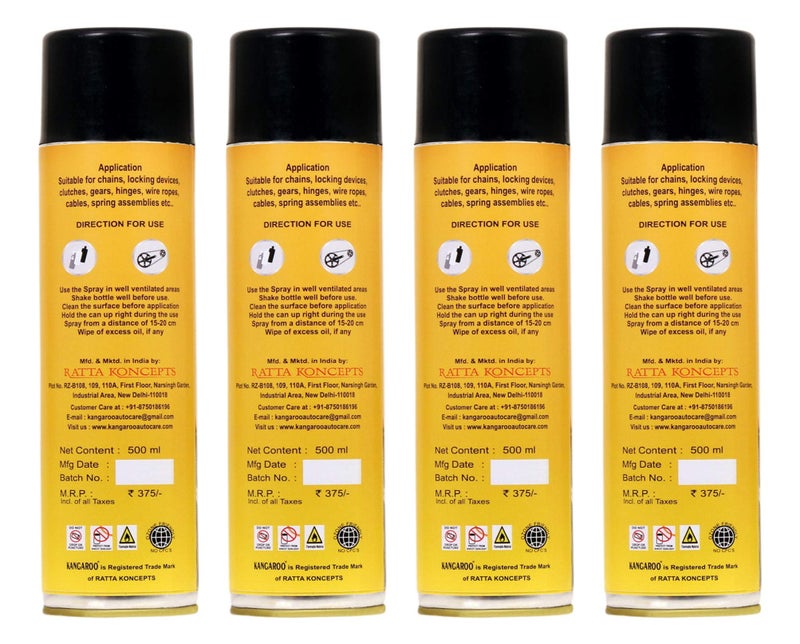 Kangaroo Chain Lube Pack of 4 | 500ml Each Premium Heavy Duty Motorcycle & Bike Chain Lubricant | Long-Lasting Friction Protection with Rust & Corrosion Defense - Image 2
