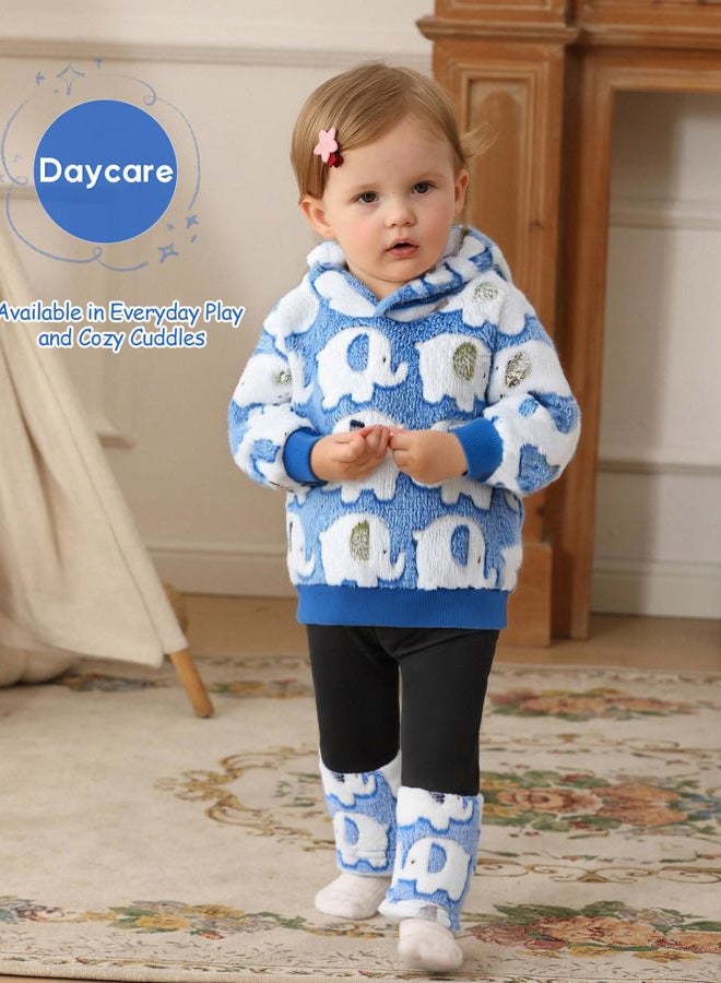 Jecson Baby Girl Winter Clothes Fleece Hoodie & Thermal Pants Set Toddler Girl Fall Outfits Cute Prints Infant Clothing, Blue, 12-18 Months - Image 2