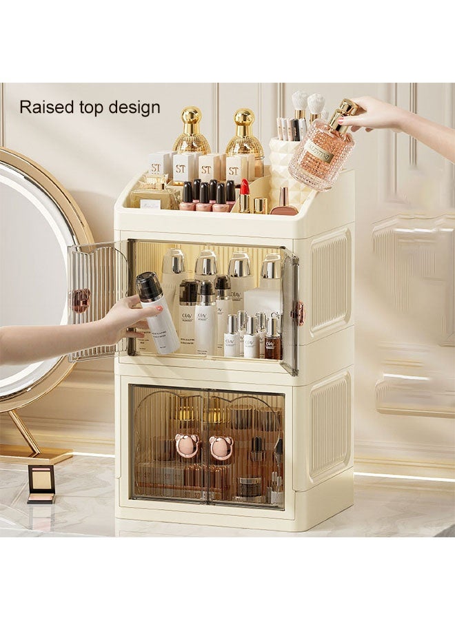 صندوق تخزين مستحضرات التجميل منظم درج مكياج كبير مع غطاء مرئي شفاف تصميم مقاوم للغبار منظم العطور منظم مكياج موفر للمساحة تخزين مستحضرات التجميل مثالي لأسطح الحمام وغرفة النوم وطاولة الزينة وحامل تخزين المكتب لأحمر الشفاه والفرش وطلاء الأظافر - Image 2