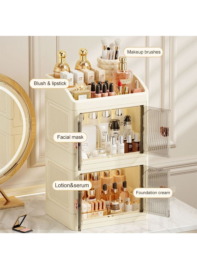 صندوق تخزين مستحضرات التجميل منظم درج مكياج كبير مع غطاء مرئي شفاف تصميم مقاوم للغبار منظم العطور منظم مكياج موفر للمساحة تخزين مستحضرات التجميل مثالي لأسطح الحمام وغرفة النوم وطاولة الزينة وحامل تخزين المكتب لأحمر الشفاه والفرش وطلاء الأظافر - Image 4