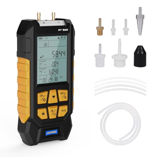 AUTOOL Manometer Gas Pressure Tester,Digital Manometer HVAC,10 Units Differential Dual Port Pressure Gauge -100 to 200Kpa,Data Zeroing with Backlight LCD Display - Image 1