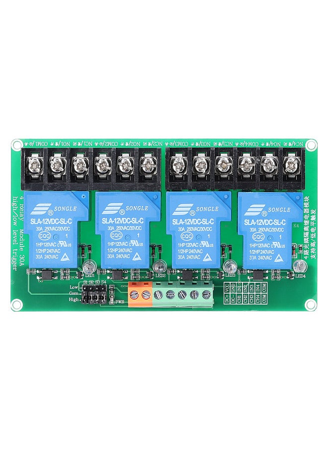 Generic - 4 Channel Relay Module 30A Load Current with Optocoupler Isolation Supports High and Low Triger 5V 12Volt 24Volt Optional - Image 1