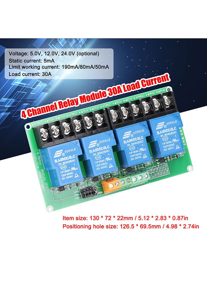 Generic - 4 Channel Relay Module 30A Load Current with Optocoupler Isolation Supports High and Low Triger 5V 12Volt 24Volt Optional - Image 1