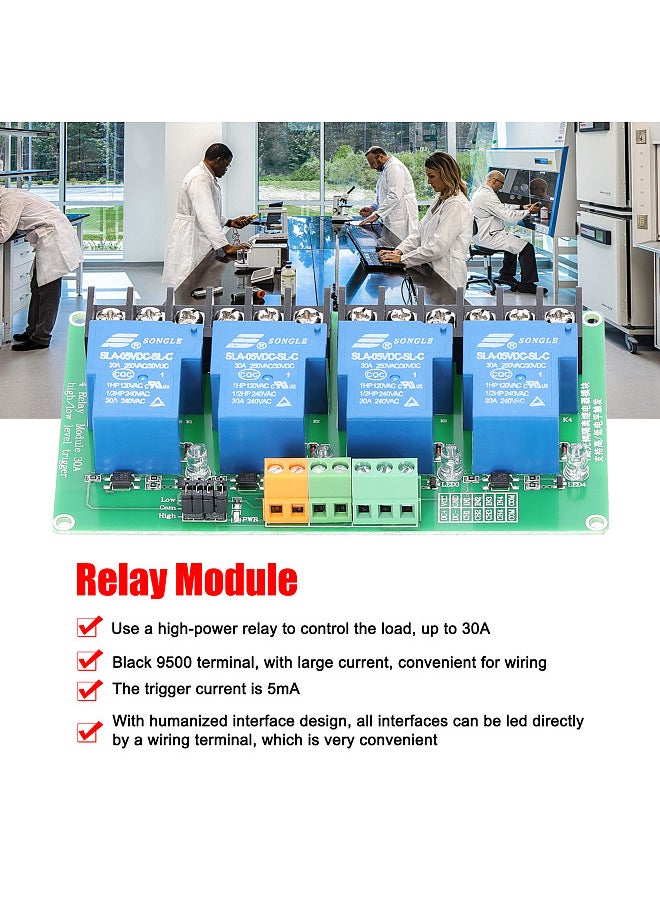 Generic - 4 Channel Relay Module 30A Load Current with Optocoupler Isolation Supports High and Low Triger 5V 12Volt 24Volt Optional - Image 1