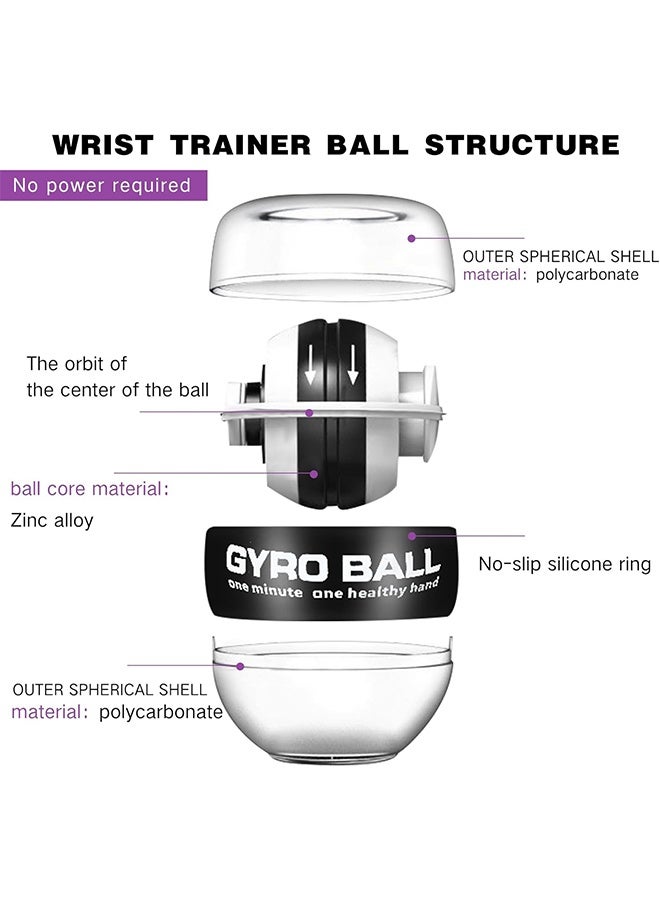 Wrist Power Gyroscopic Ball,Upgraded Auto-Start Power Wrist Ball,Spinner Gyro Hand Grip Strengthener For Strengthen Arms Fingers Muscles,Forearm Exerciser With LED Lights,Bag And Wrist Strap - Image 3