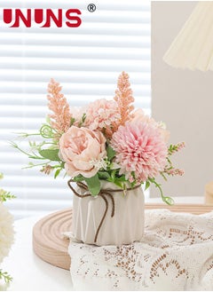 UNUNS Artificial Potted Flowers,Small Ceramic Vase Fake Flower Plants For Desktop Deco,Faux Flowers Hydrangea Decor For Table,Bookshelf,Bedroom,Living Room  - Image 1
