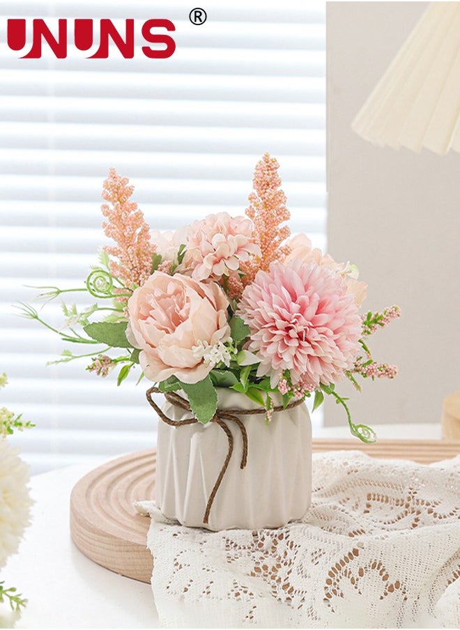 UNUNS Artificial Potted Flowers,Small Ceramic Vase Fake Flower Plants For Desktop Deco,Faux Flowers Hydrangea Decor For Table,Bookshelf,Bedroom,Living Room  - Image 1