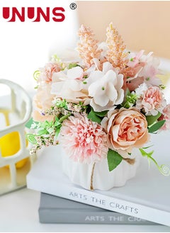 UNUNS Artificial Potted Flowers,Small Ceramic Vase Fake Flower Plants For Desktop Deco,Faux Flowers Hydrangea Decor For Table,Bookshelf,Bedroom,Living Room  - Image 2