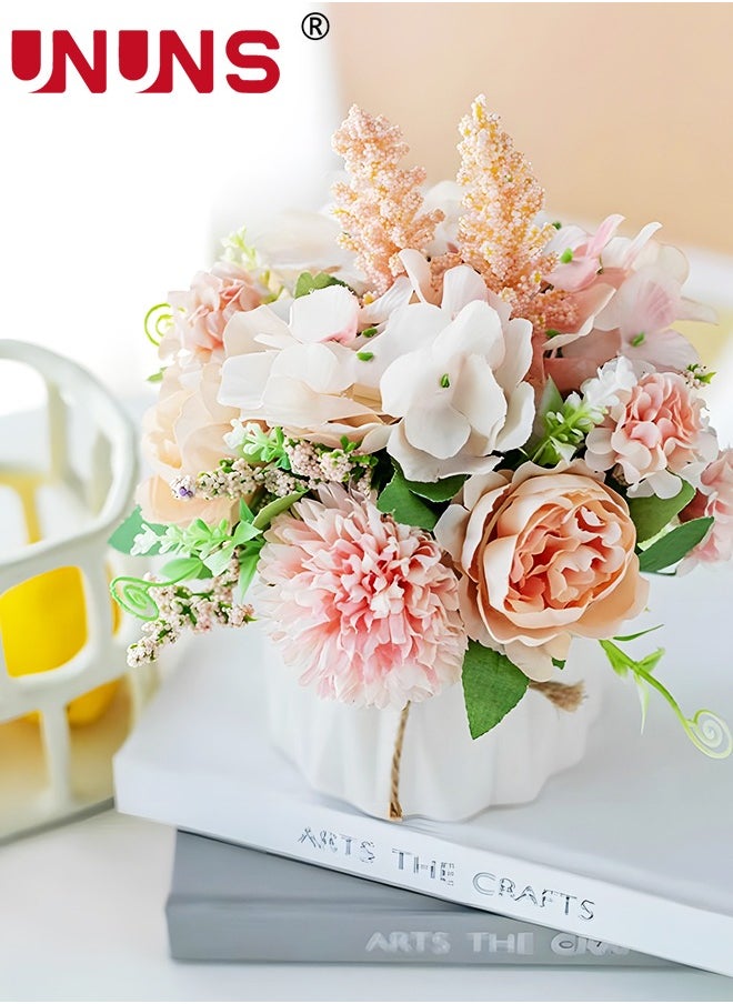 UNUNS Artificial Potted Flowers,Small Ceramic Vase Fake Flower Plants For Desktop Deco,Faux Flowers Hydrangea Decor For Table,Bookshelf,Bedroom,Living Room  - Image 2
