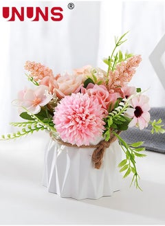 UNUNS Artificial Potted Flowers,Small Ceramic Vase Fake Flower Plants For Desktop Deco,Faux Flowers Hydrangea Decor For Table,Bookshelf,Bedroom,Living Room  - Image 5