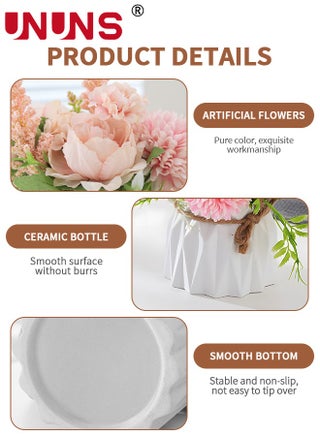 Artificial Potted Flowers,Small Ceramic Vase Fake Flower Plants For Desktop Deco,Faux Flowers Hydrangea Decor For Table,Bookshelf,Bedroom,Living Room - view 4