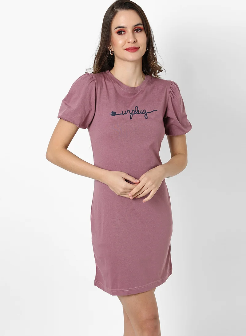 Pinacolada  Women's Mauve Purple Unplug T-Shirt Dress for Women | Best Price UAE