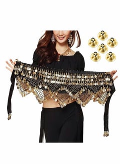 Sweet Belly dance Hip Scarf, Wrap Performance Bling Sequins Coins, for Bellydance, Zumba or Yoga Class, Excellent for Bellydance Practice (with 3 pair Finger Cymbals)