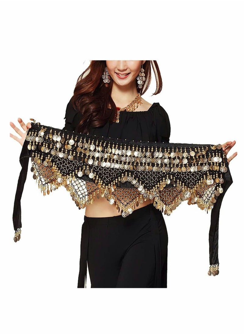 Generic - Sweet Belly dance Hip Scarf, Wrap Performance Bling Sequins Coins, for Bellydance, Zumba or Yoga Class, Excellent for Bellydance Practice (with 3 pair Finger Cymbals) - Image 1