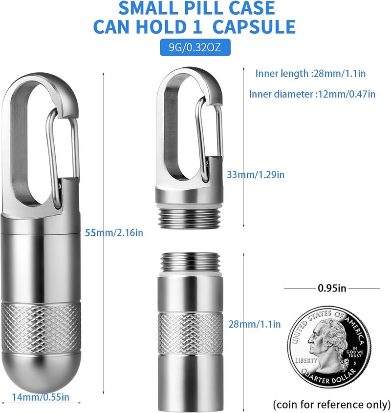 TISUR Small Titanium Pill Case, Titanium Keychain Pill Holder Travel Pill Box Container Multitool EDC Every Day Carry for Men (Gray Titanium Small - 1.06 inch) - Image 4