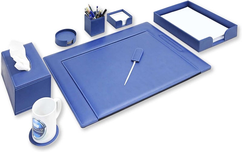 FIS Executive Italian PU Desk Set 7-Pieces, Blue - Image 1