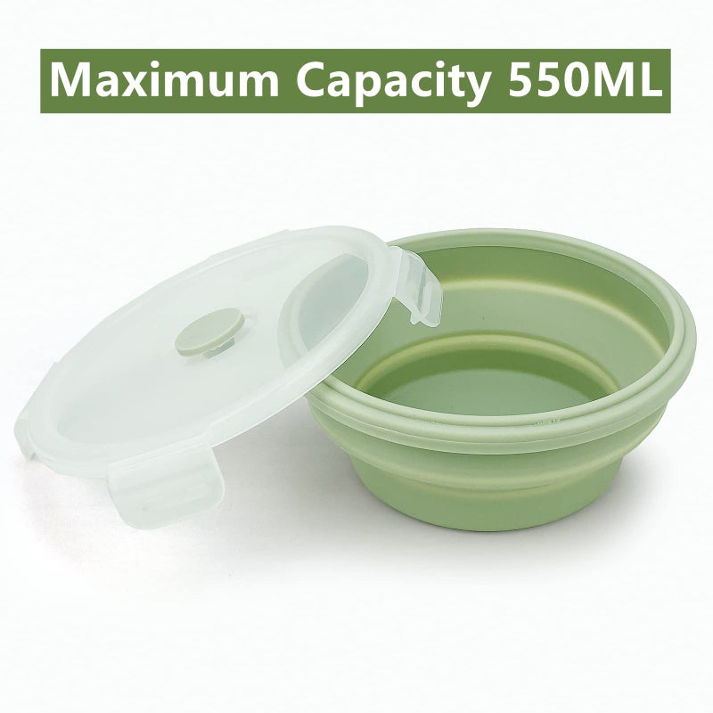 Lunbengo 3piece Collapsible Bowl with Lids  Microwave Silicone Meal Prep Lunch Containers  Ideal Food Bowls for Snacks  Fruits  Oatmeal  Camping Travel  Round  Green - Image 2