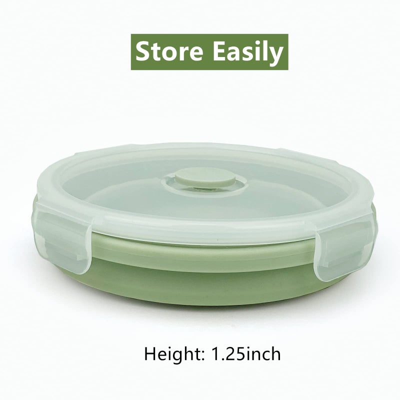 Lunbengo 3piece Collapsible Bowl with Lids  Microwave Silicone Meal Prep Lunch Containers  Ideal Food Bowls for Snacks  Fruits  Oatmeal  Camping Travel  Round  Green - Image 4